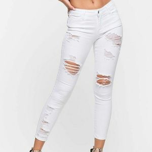 White Distressed Skinny Ankle Jeans
